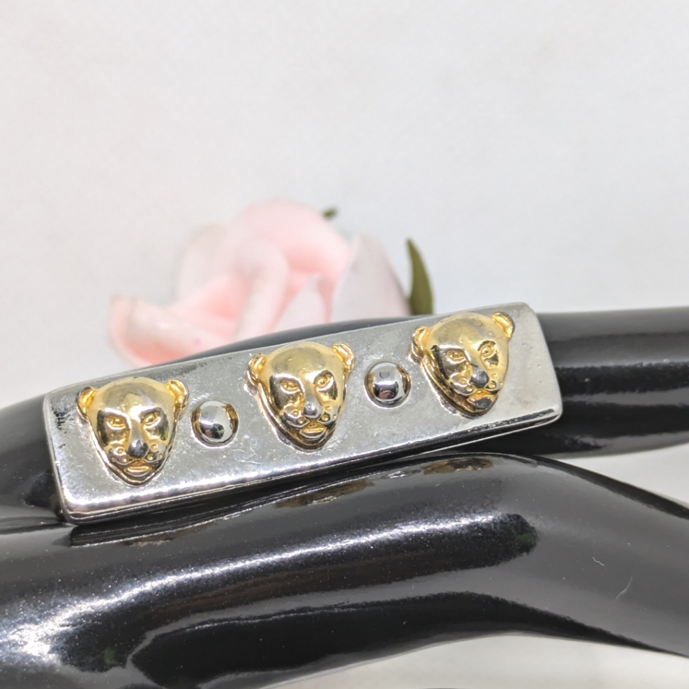 Vintage Silver and Gold Tone Panther Brooch Bar Pin Animals Wildlife Nature